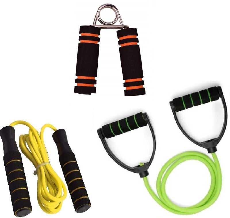 Dr Pacvu Set3|Toning Tube, Jump Skipping Rope and 1Small Griper Body Stretching,Exerciser Gym & Fitness Kit