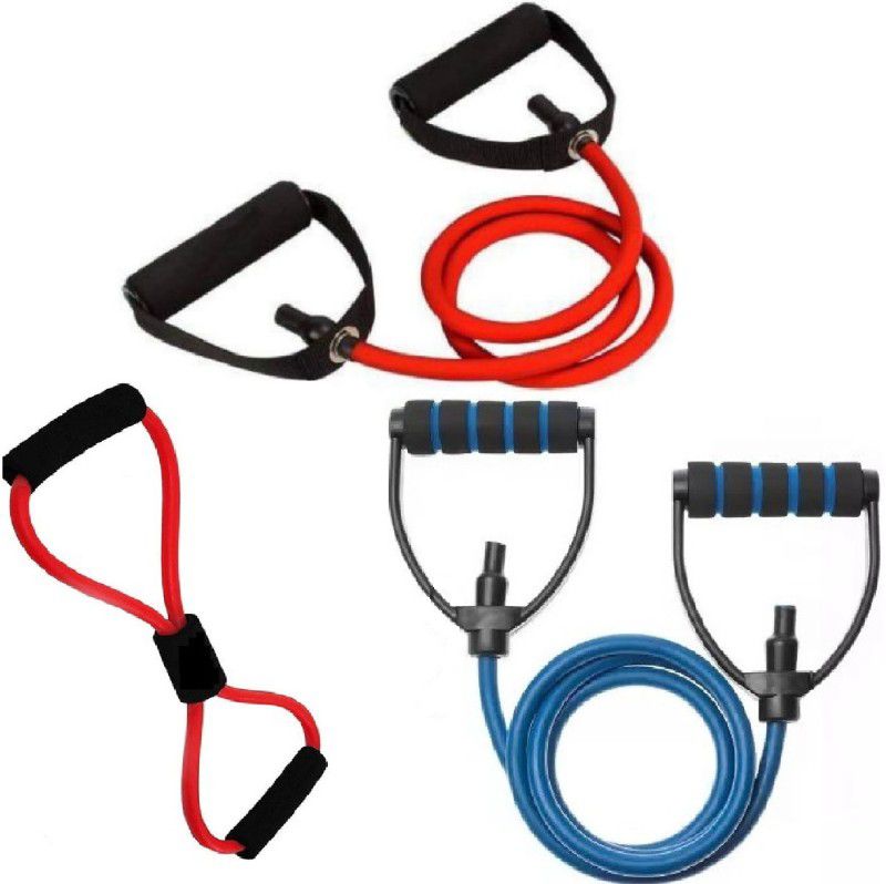 Dr Pacvu Set 3|Single and Plastic Resistance Band with 8 Shape Tube Stretching, Exerciser Gym & Fitness Kit