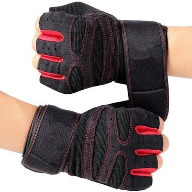 uRock Leather Wrist Support Gym & Fitness Gloves Gym & Fitness Gloves  (Red, Black)