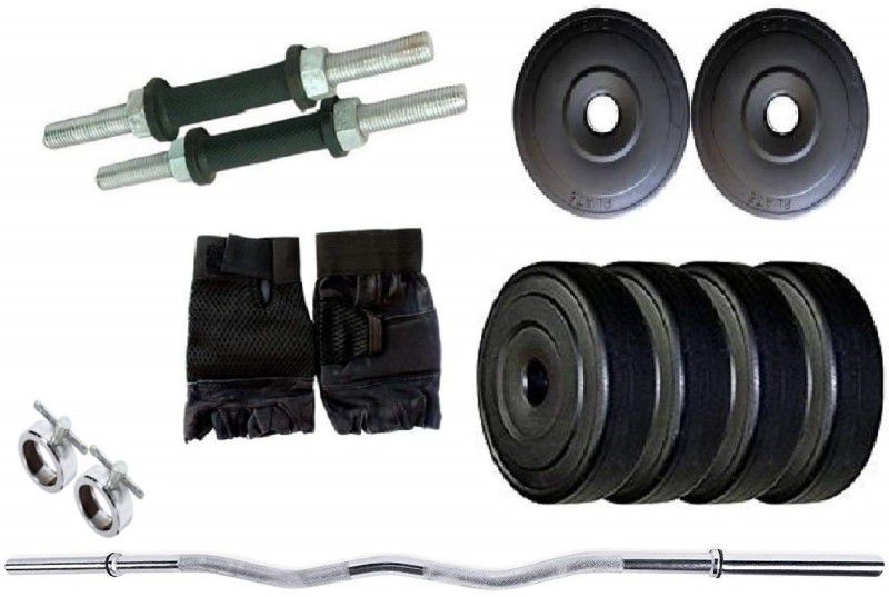 RIO PORT 12 kg HOME GYM COMBO Weight Plates, Dumbell Rods, Curl Rod, Rod Locks& Gym Gloves Home Gym Combo