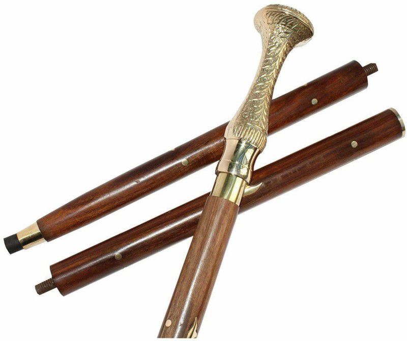 VINTAGE STAR Designer Brass Solid Victorian Handle Cane Antique Wooden Walking Stick (3 Fold Wooden Walking Cane ) Walking Stick