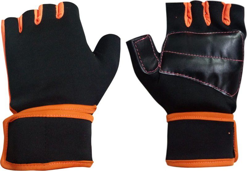 Snipper Super Quality Premium Lycra Gym Gloves Gym & Fitness Gloves  (Orange, Black)