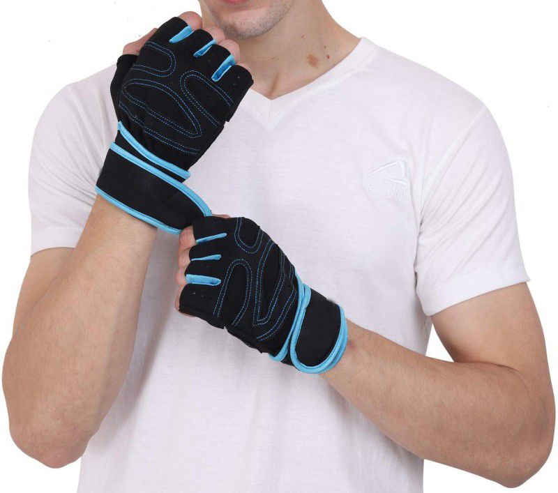 GymWar Basic Gym Gloves with Wrist Support (Free Size) Gym & Fitness Gloves  (Blue, Black)