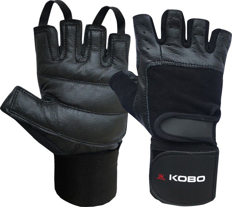 KOBO WTG-02-BLACK-SMALL Weight Lifting Gloves Leather Hand Protector For Training Gym & Fitness Gloves  (Multicolor)