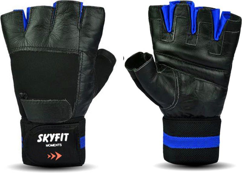 SKYFIT Leather With Soft Lycra Gym Sports Gloves Gym & Fitness Gloves  (Black)