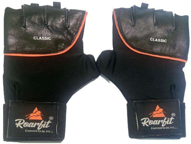 ROARFIT TOP HIDE LEATHER CLASSIC GYM GLOVES FOR GYM FREAK,SPORTS STANDARD SIZE Gym & Fitness Gloves  (Black)
