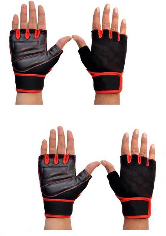 ENTIRE Lycra Leather Gym Gloves for Unisex Gym & Fitness Red Color Pack 2 Gym & Fitness Gloves  (Pack of 2)