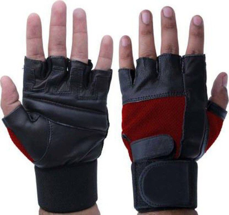 GymWar GYM GLOVES Weight Lifting Palm & Wrist Support Gym & Fitness Gloves  (Black, Red)