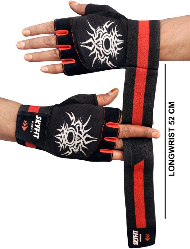SKYFIT Super Dryfit Gym Sports Gloves For Men And Women With wrist support Gym & Fitness Gloves  (Red, Black)