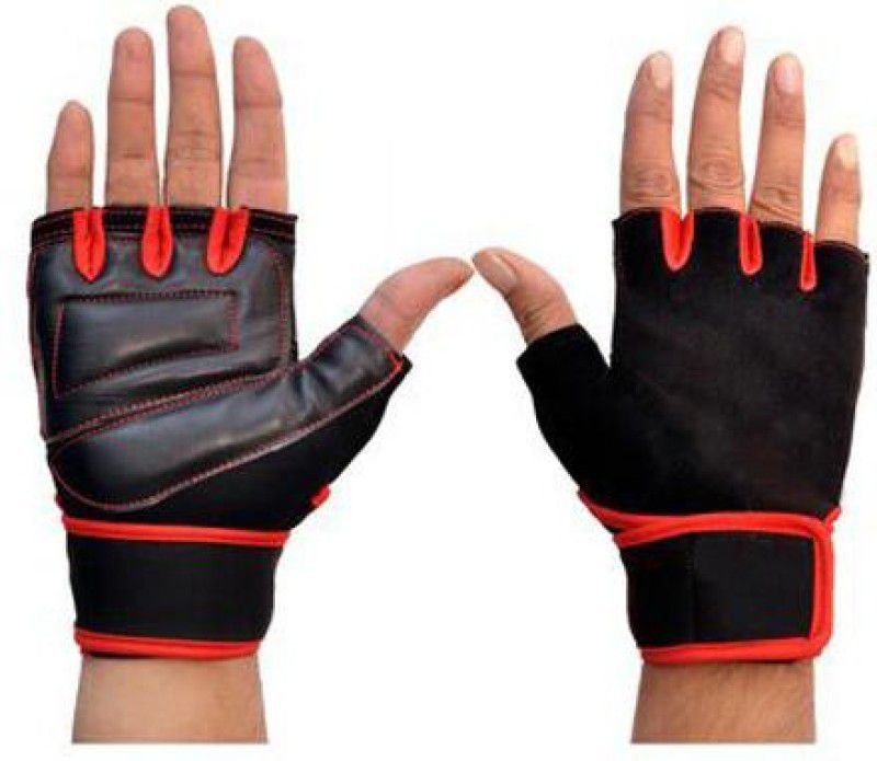 ENTIRE Lycra Leather with Wrist Band Gym Gloves for Unisex Gym & Fitness Red Color Gym & Fitness Gloves  (Red)
