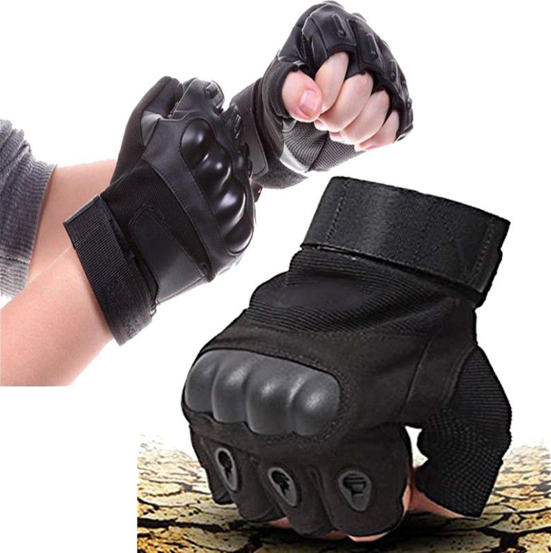 DreamPalace India Tactical Half Finger Gloves For Sports, Hard Knuckle, Arm Shooting Riding Gloves  (Black)