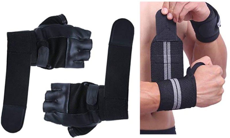KAMNI ENTERPRISES Combo Gym Shaker Bottle & Wrist Band Gym & Fitness Gloves  (Black, Grey)