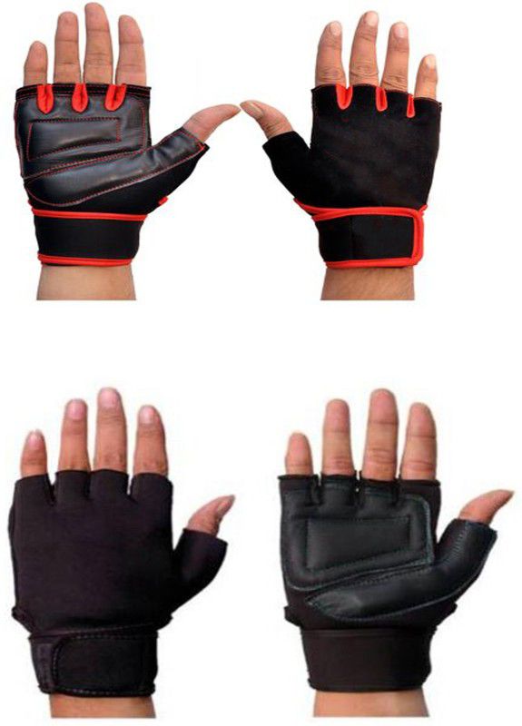 ENTIRE Lycra Leather Gym Gloves for Unisex Gym & Fitness Multi Color Pack 2 Gym & Fitness Gloves  (Multi Color Pack2)