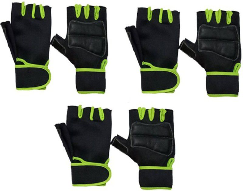 Snipper Full Lycra Netted Wrist Support Gloves (Green) Pack of 3 Gym & Fitness Gloves  (Green)
