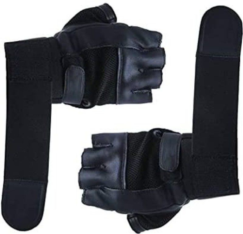 AXG NEW GOAL Gym Leather Gloves with Wrist Wraps Support for Workout, Cross Fit Gym & Fitness Gloves  (Black)
