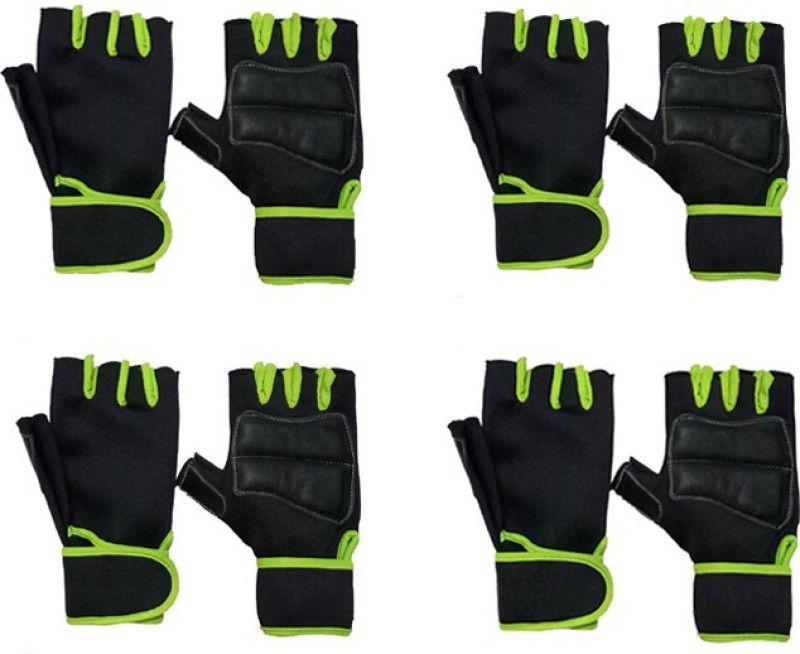 Snipper Full Lycra Netted Wrist Support Gloves (Green) Pack of 4 Gym & Fitness Gloves  (Green)