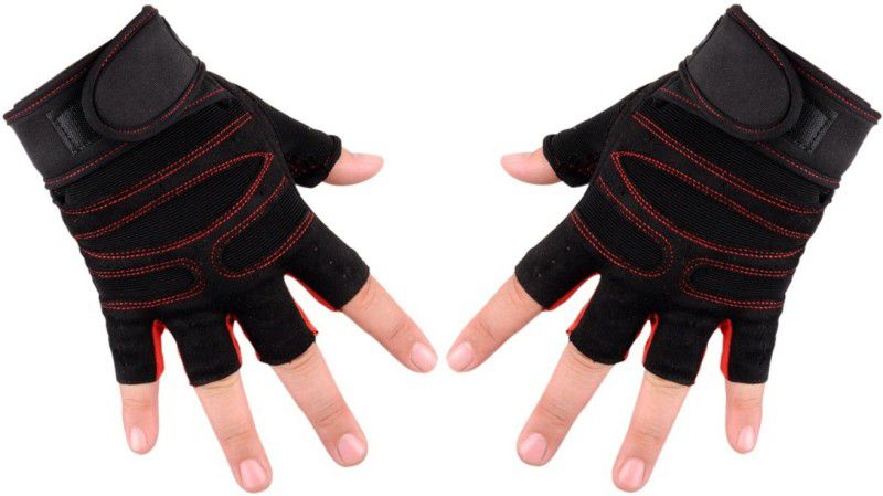 NIRVA Weight Lifting Workout Fitness Training Biking Cycling Gloves Gym & Fitness Gloves  (Red, Black)