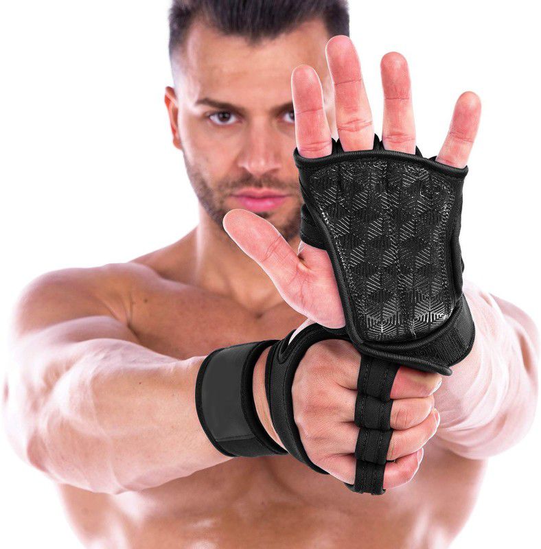Leosportz Workout Gloves with Wrist Support for Gym Workouts, Pull Ups Gym & Fitness Gloves  (Black)
