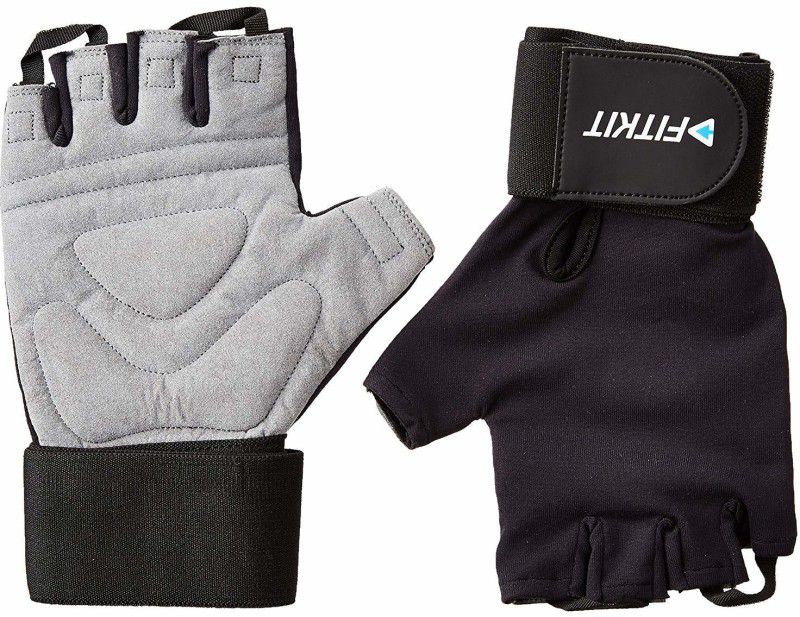 FITKIT Weight Lifting Gloves with extra long wrist strap, Medium (Pair) Gym & Fitness Gloves  (Grey & Black)