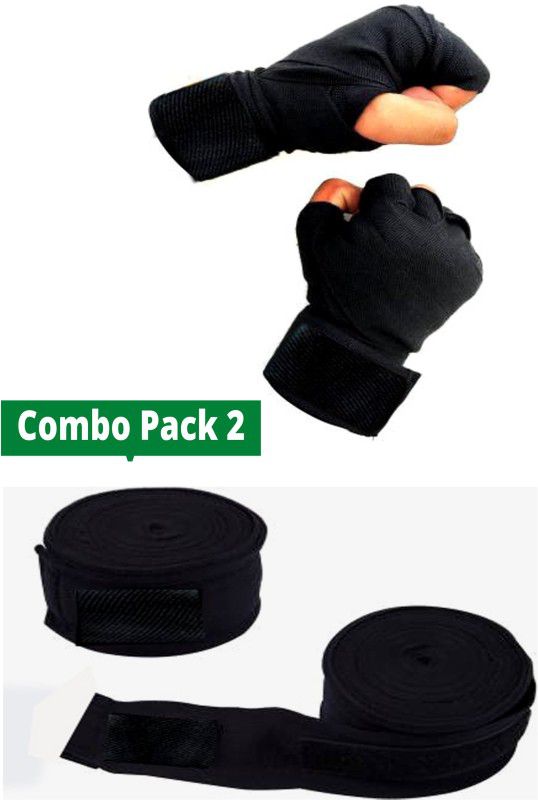 BMTRADING COMBO 2 HAND WRAP WRIST SUPPOR GLOVES Gym & Fitness Gloves  (Black)