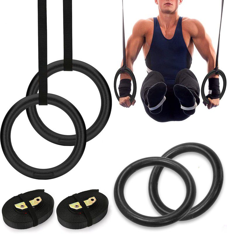 Strauss Gymnastics with Adjustable Straps for Crossfit & Strength Training Pilates Ring  (Black)