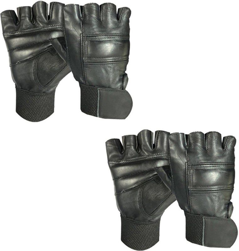 Snipper Full Leather Netted Wrist Support Gloves (Black) Pack of 2 Gym & Fitness Gloves  (Black)