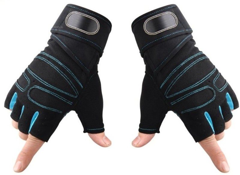 NIRVA Workout Gym Weight Lifting Gloves For Men & Women Gym & Fitness Gloves  (Blue, Black)