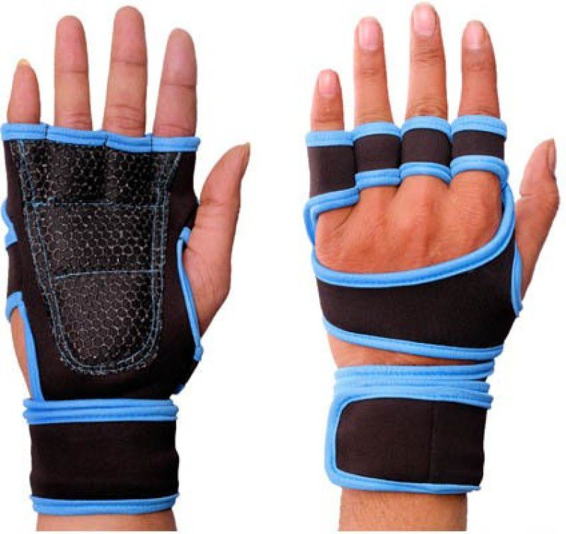 Snipper Lycra Open Chinese Padded Gym Gloves for Weightlifting Gym & Fitness Gloves  (Black & Blue)