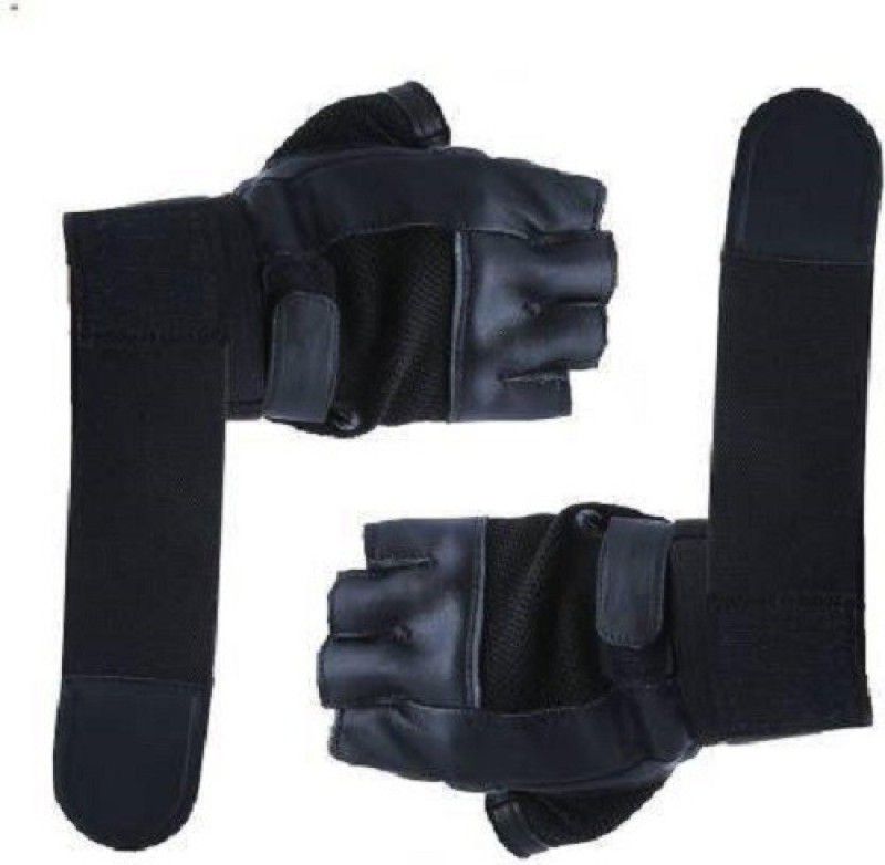 Trimurti Kitchen Mart Workout Soft Leather Gym Gloves with wrist Support Gym & Fitness Gloves (Black) Gym & Fitness Gloves  (Bkack5412)