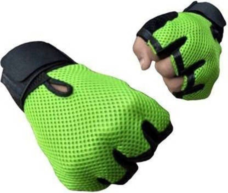 uRock Leatherette Palm with Long Wrist Wrap Weight Lifting Gym Workout Gloves Gym & Fitness Gloves  (Green)
