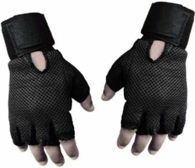 JAIMS BRAND Heavy Leather Netted Gym & Fitness Gloves  (Black)
