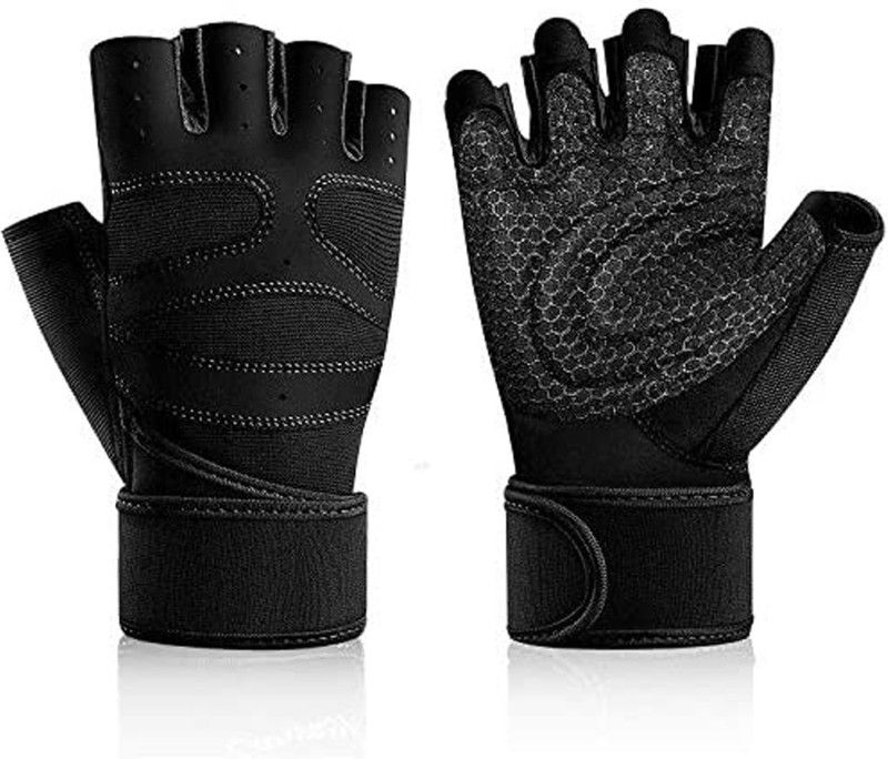 5 O' CLOCK SPORTS Lycra Open Padded Gym Gloves for Weightlifting Gym & Fitness (Black) Gym & Fitness Gloves  (Black)
