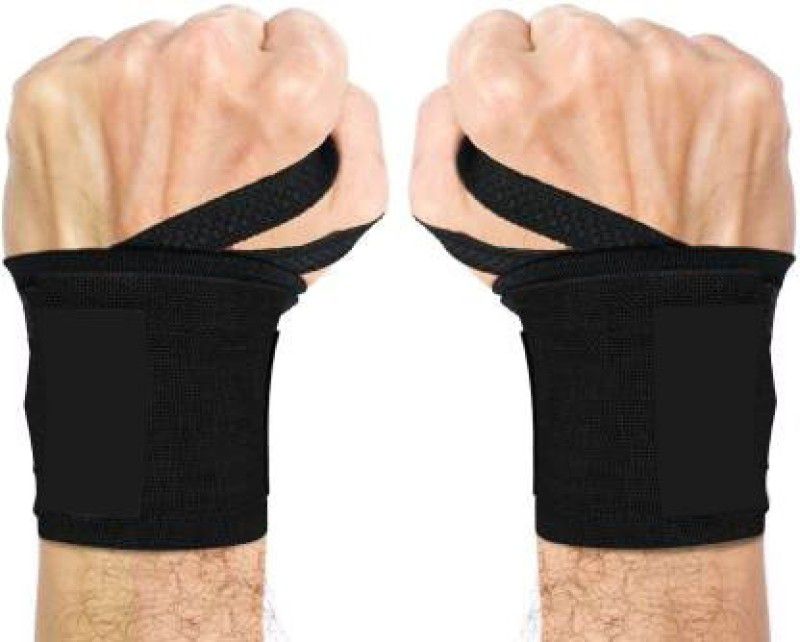 BMTRADING FULL BLACK WRIST SUPPORT BAND GLOVES Gym & Fitness Gloves  (FULL BLACK)