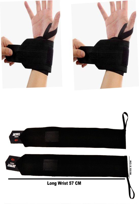BMTRADING FULL BLACK WRIST BAND Gym & Fitness Gloves  (FULL BLACK)
