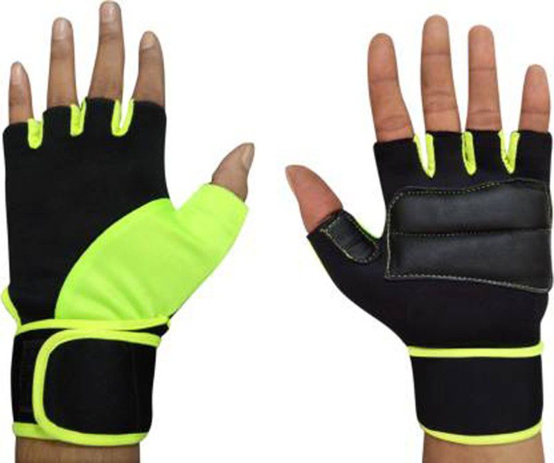 ENTIRE Lycra with leather Half Finger Gym Gym & Fitness Gloves  (Green & Black)