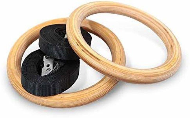 VECTOR X Viva Gymnastic Wooden Rings Pull Up Hanging Rings with Heavy Adjustable Straps Pilates Ring  (Beige)