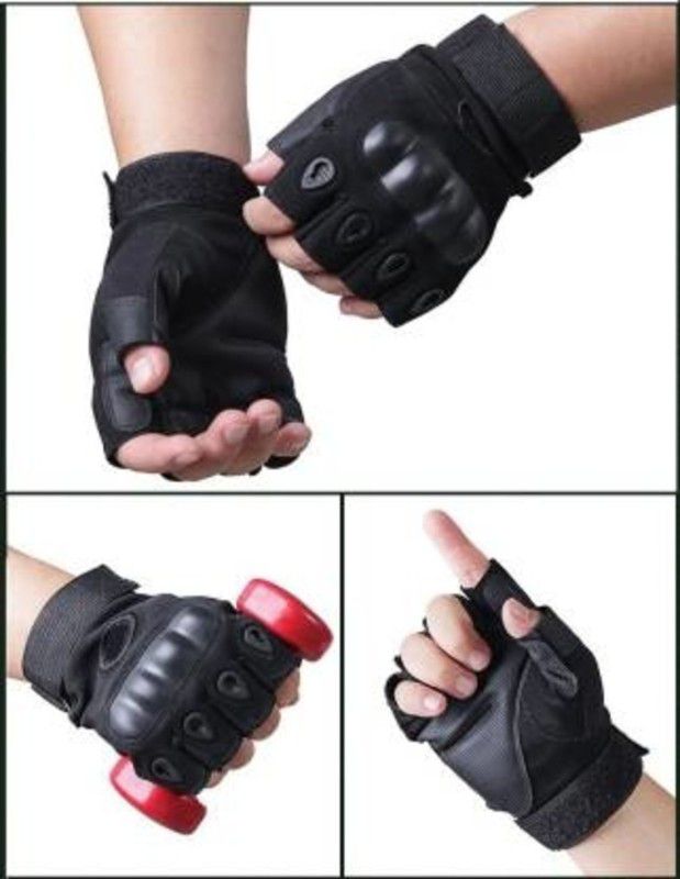 Zonkar Half Finger Hard Motorcycle Gloves Gym & Fitness Gloves Multi use Black Riding Gloves  (Black)