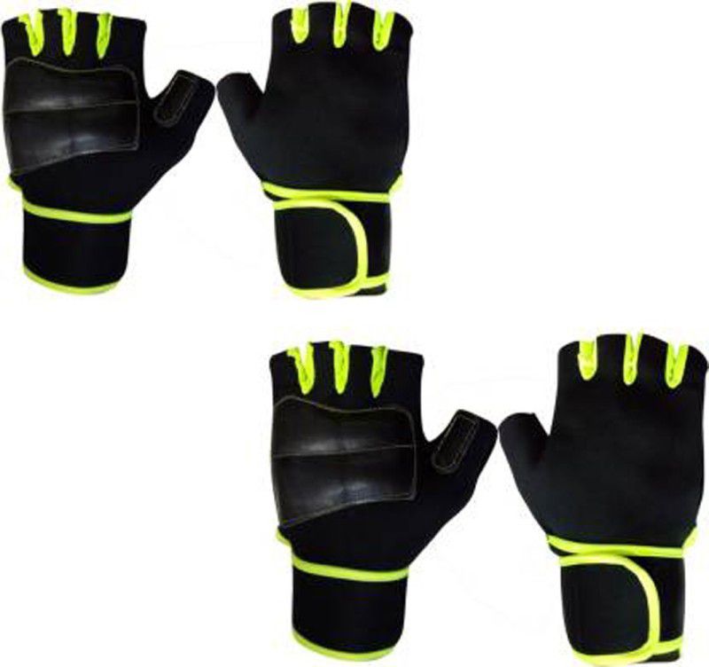 5 O' CLOCK SPORTS Lycra Netted Wrist Support Gloves Pack of 2 Gym & Fitness Gloves (Green) Gym & Fitness Gloves  (Green, Black)