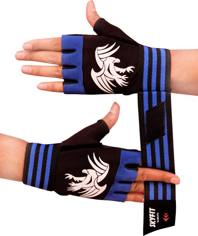 LITE FEEL EAGLE PRINT GYM SPORTS GLOVES FOR MEN Gym & Fitness Gloves  (BLUE & BLACK)
