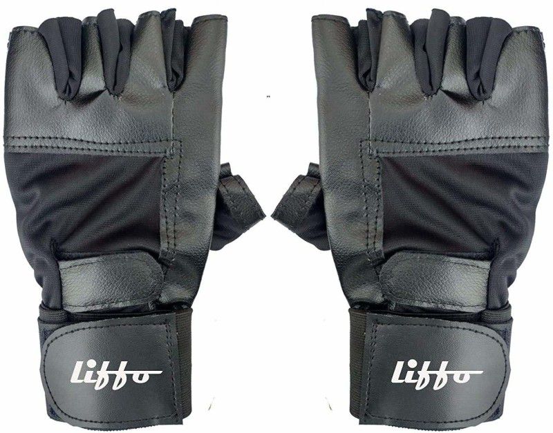 Liffo Gym Leather Gloves With Wrist Support for Workout For Men Women Gym & Fitness Gloves  (Black)