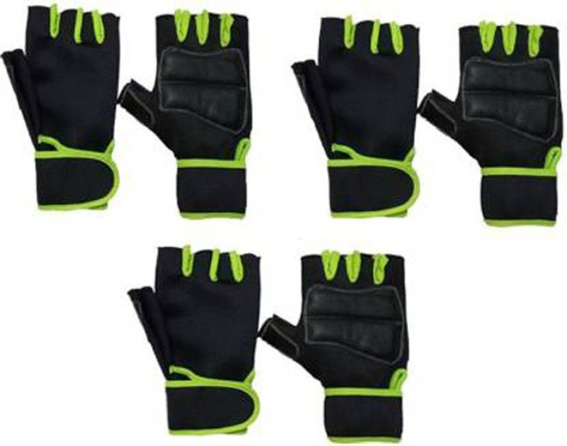 5 O' CLOCK SPORTS Lycra Netted Wrist Support Gloves Pack of 3 Gym & Fitness Gloves (Green) Gym & Fitness Gloves  (Green, Black)