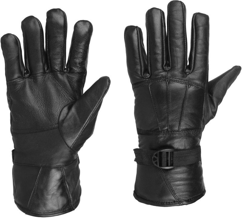ENTIRE Leather Full Finger Gloves Driving Gloves  (Black)
