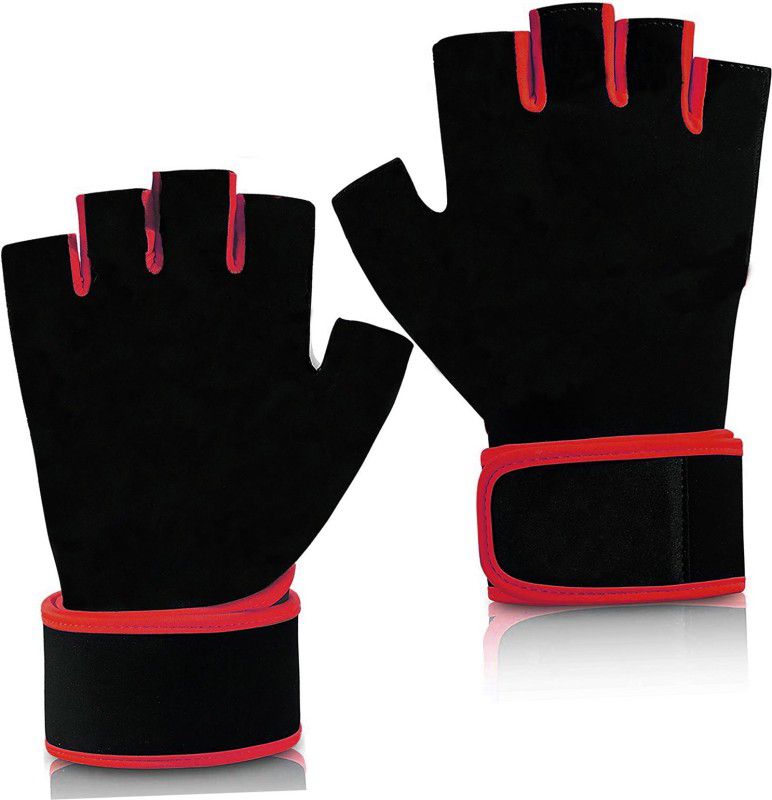 TRUE INDIAN Hot Sale Leatherite Gym Gloves for with Half-Finger Length, Training and Workout Driving Gloves  (Red, Black)