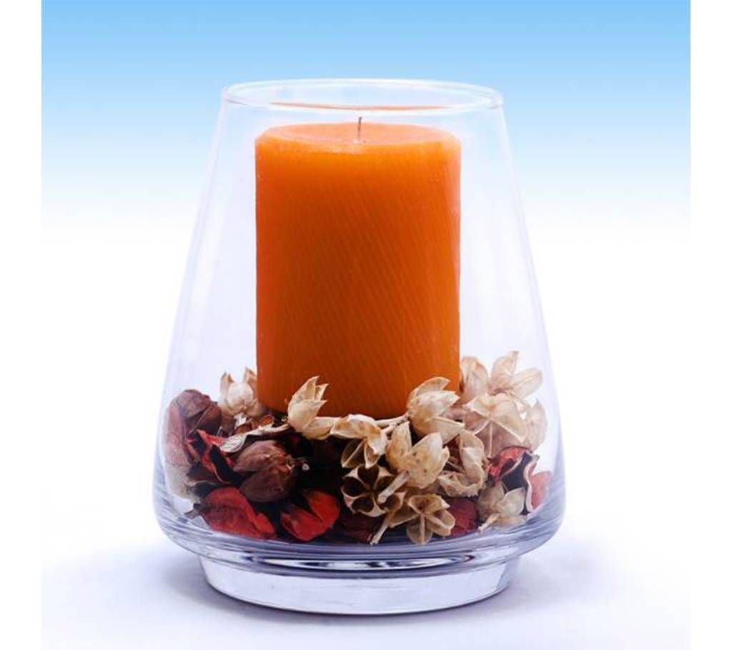 Round Glass Jar With Potpourri & 5 Inch Pillar Can