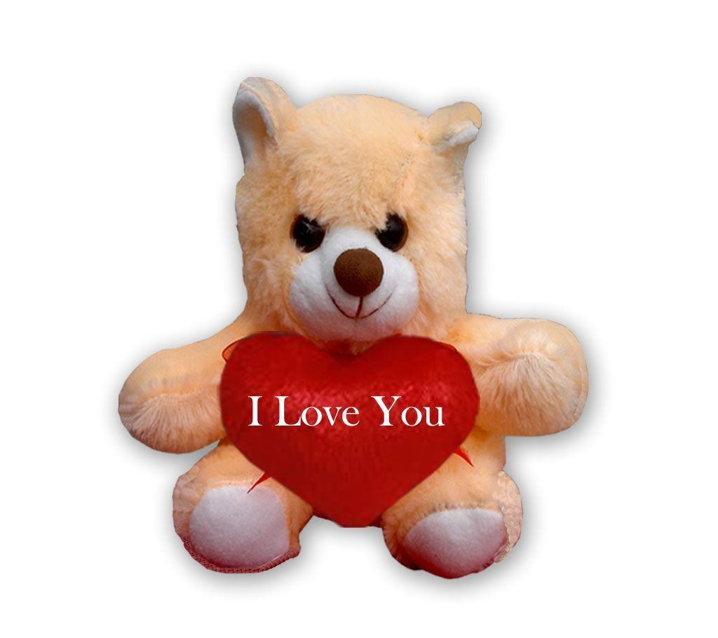 Off whiteTeddy bear with red heart and the text "I Love You"