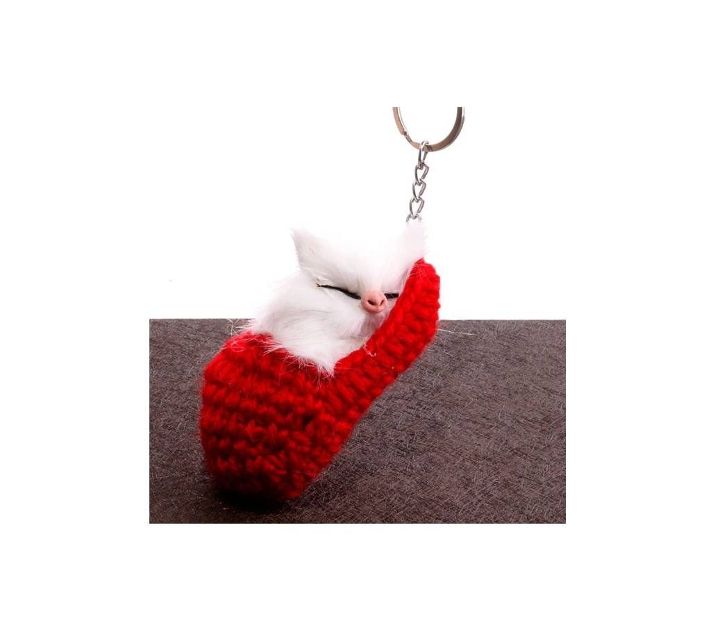 BOAKO Cute Sleeping Cat Pompom Key-ring