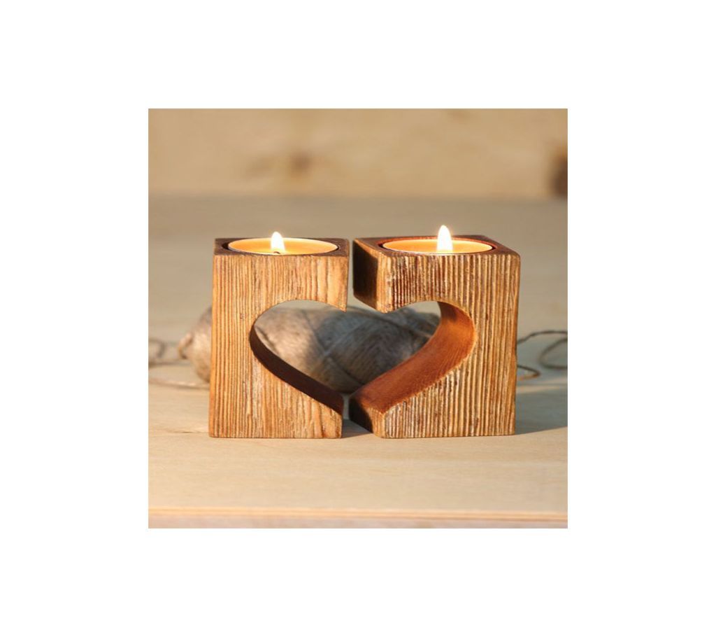 Love shaped wooden Candle Holder (Candle Free)