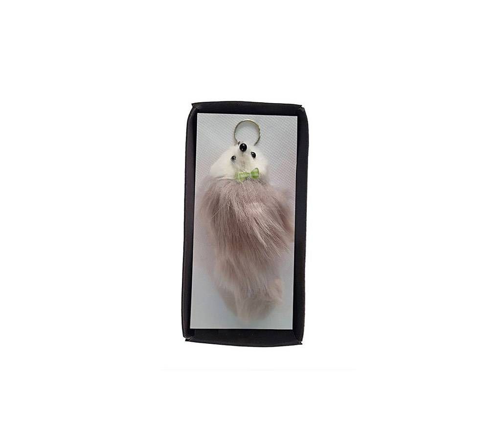 Cute Furry Dog Keyring - grey