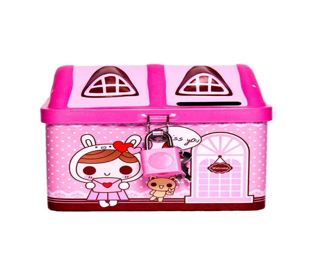 Metal House Shape Piggy Bank Coin Safe Storage Box with Lock