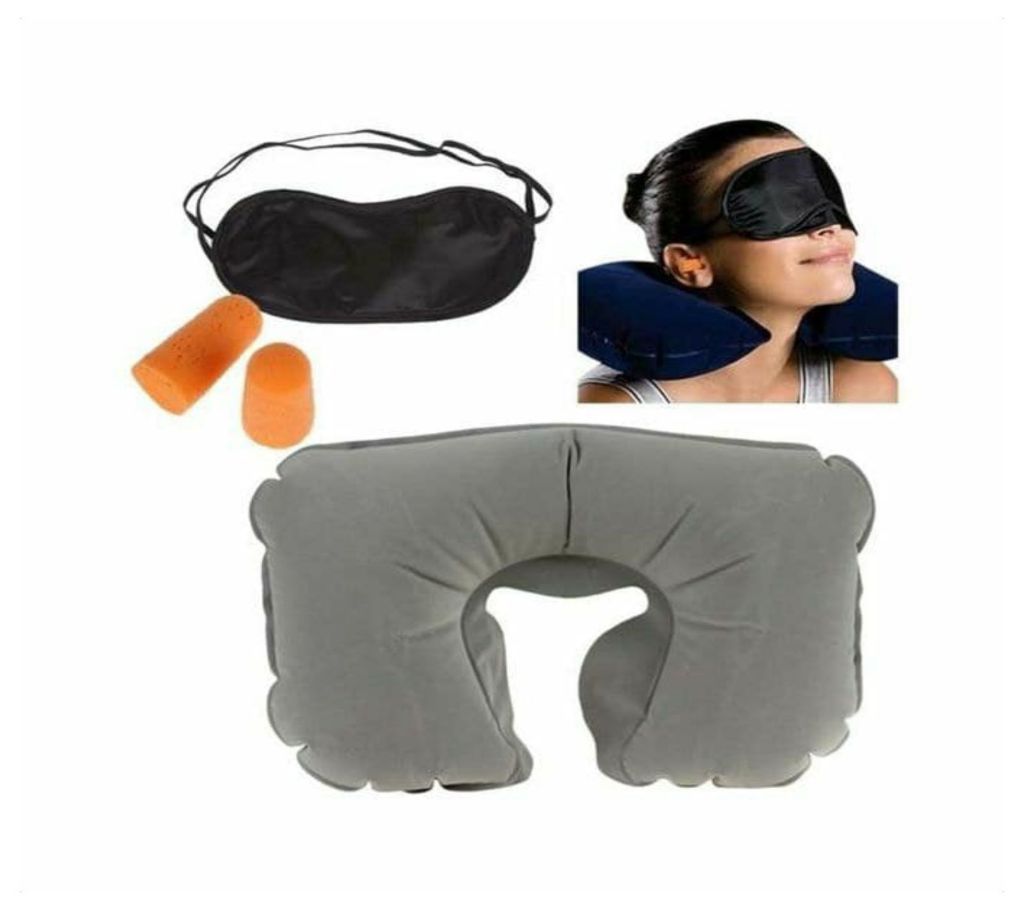 3 in 1 Travel Set (Air Neck Pillow Cushion+Eye Mask+Ear Plug)